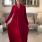 Effen kleur geplooide midi swingjurk