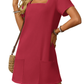 💕Last Day Promotion 50% UIT👗Casual Square Neck Pocket Short Sleeve Dress with Pockets voor dames