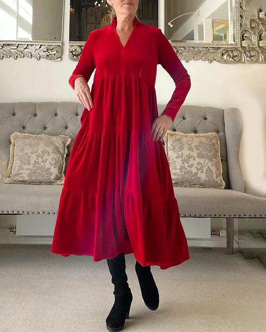 Effen kleur geplooide midi swingjurk