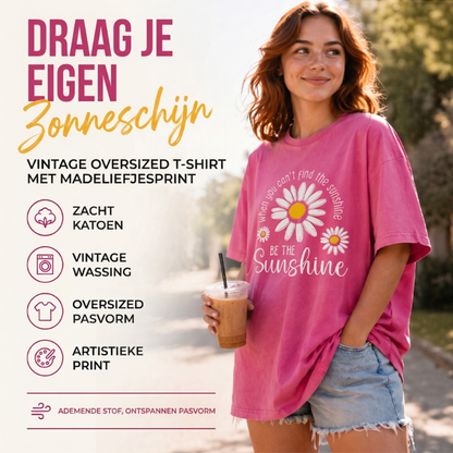 Unisex Vintage Gewassen Madeliefje Print Loose Fit T-Shirt