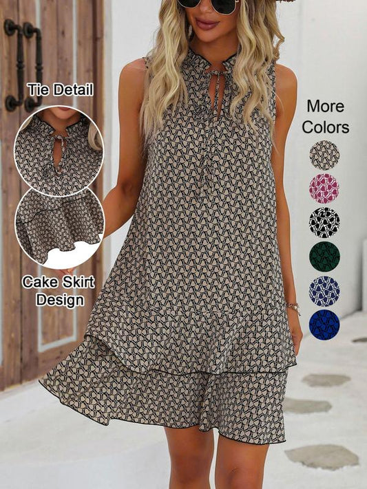 💃 Jurk met geometrische print en strik voor dames – Stijlvol, elegant en moeiteloos chic ✨👗