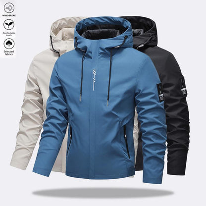🎁2026 Nieuw binnen 50% KORTING💥Effen waterdichte winddichte hoodiejack met trekkoord en ritssluiting voor heren