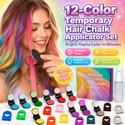 🔥 Laatste dag 50% korting - 🌈 Set met applicator voor tijdelijke haarkrijt in 12 kleuren