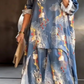 ✨50% KORTING🌸 Dames Bloemen Asymmetrische Tuniek & Wijde Pijpen Broek Set