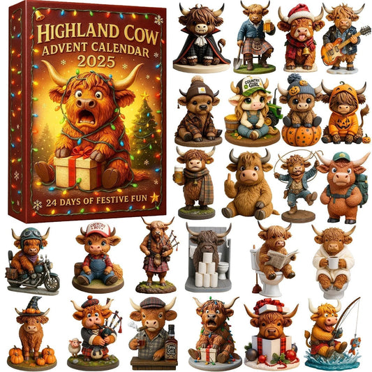 🐮 Adventskalender Hooglander Koe 2025 🎄✨ - 3D Handgemaakte Hooglander Koe Pop (24 stuks)