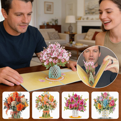 💐2-in-1 cadeau en decoratie, perfect voor elke gelegenheid🌸 3D pop-up boeket wenskaart