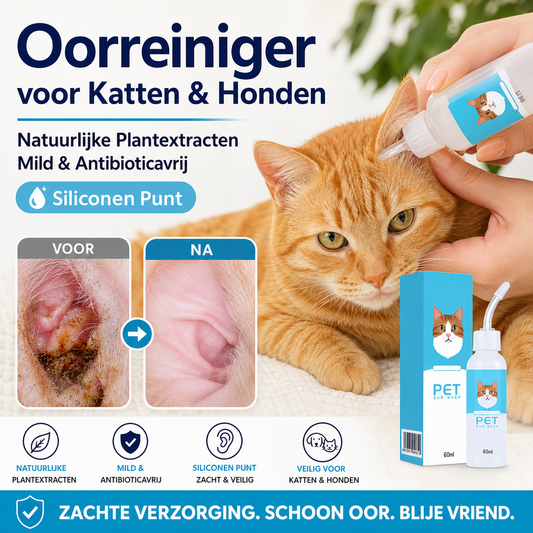 💥【LIMITED TIME 50% OFF】🔥 Oorreiniger voor Katten en Honden | Natuurlijke Plantenextracten | Mild & Antibioticavrij | Siliconen Punt | 120ml