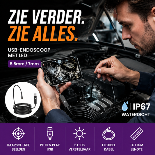 📷 50% KORTING! 🔦 Waterdichte USB-endoscoopcamera met LED – IP67, 5,5 mm/7 mm & 1-10 m – Perfect voor leidinginspecties, voertuigdiagnose of moeilijk bereikbare plaatsen – scherpe beelden & flexibele kabel 🛠️✨