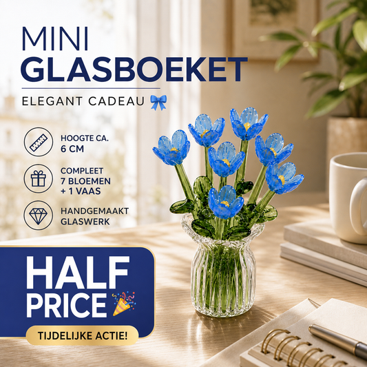 ⏳ FLASH SALE! ✨ Mini Glasboeket | Elegant Cadeau 🎀 | Hoogte ca. 6cm | HALF PRICE 🎉