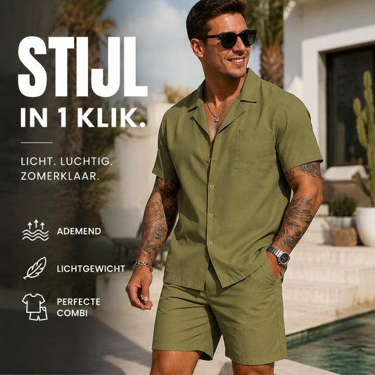 🎨👕 50% KORTING – Effen tweedelig zomerpak voor heren – Direct klaar om te dragen! | Ademend en lichtgewicht | Perfect voor een stijlvolle look ✨