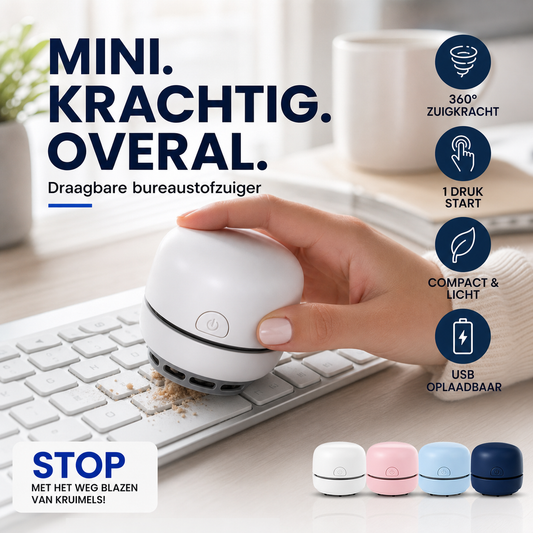 🔥Aanbieding 50% KORTING🔥 Stop met het wegblazen van kruimels van je toetsenbord! Draagbare mini-bureaustofzuiger – USB-oplaadbaar, 360° zuigkracht, start met één druk op de knop 🖥️