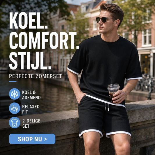 🎉 TIJDELIJK 50% KORTING! 👕 Heren T-shirt en short set van wafelstof – verkoelende stof en comfortabele pasvorm 💙