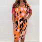 Losse, casual jurk met luipaardprint met ronde hals