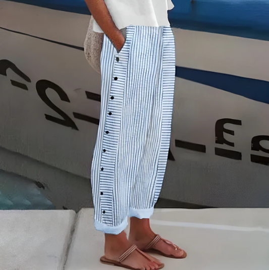 🎁2026 Nieuw binnen 50% KORTING💥☀️Beperkte voorraad | Franse designer gestreepte broek 👖💙 – zijzakken, licht & comfortabel, voor een moeiteloze elegantie! ✨🌸