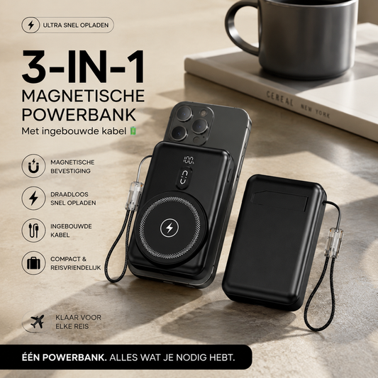 ⏳Tijdelijk 50% korting⏰3-in-1 magnetische powerbank met ingebouwde kabel🔋📱
