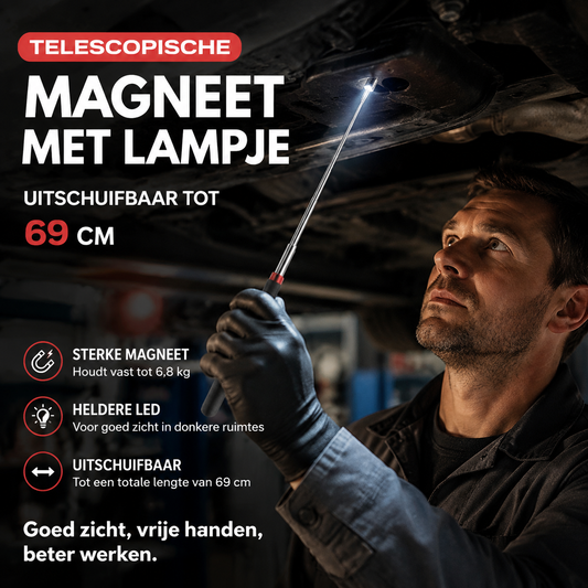 🎉50% KORTING🔧Telescopische Magneet met Lampje | Uitschuifbaar tot 69 cm