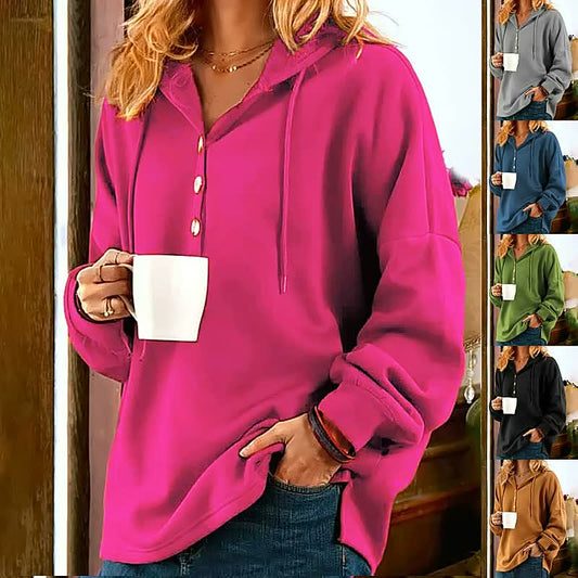2024🔥Losvallend sweatshirt met capuchon in effen kleur