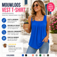 👕✨ Mouwloos T-shirt met vierkante hals voor dames – Geplooide voorkant, soepele pasvorm, veelzijdige stijl 🌸