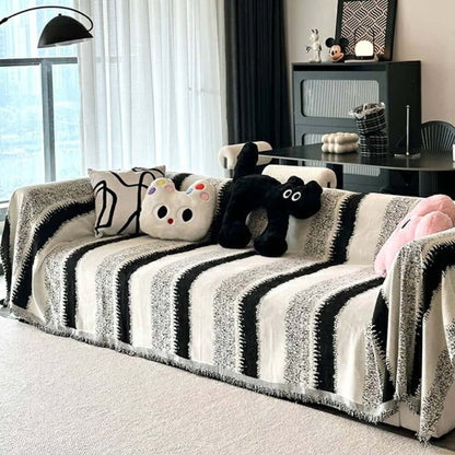Trendy gestreepte chenille ademende bankbeschermhoes