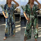 🍃Vrouwen Zomer Fashion Leaf Print Plus Size Bodysuit met Elastische Taille
