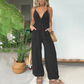Dames jumpsuit van denim met diepe V-hals