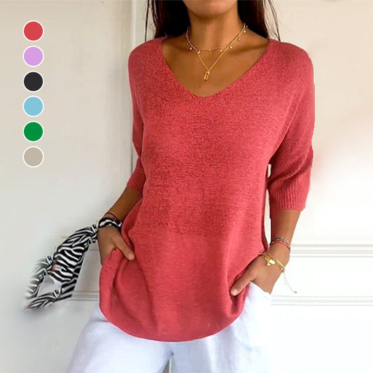 💖LAATSTE DAGS VERKOOP 50% KORTING🥰Effen gebreide top met V-hals