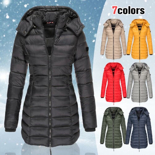 🔥Gratis verzending🔥Wintervrouwen halflange gewatteerde jas warme effen kleur jas met capuchon