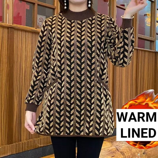 Dames Trendy Warm Voering Lange Mouw Top met Zakjes