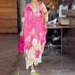 Lange jurk met bloemenprint en halve mouwen