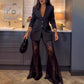 💖Limited Time Sale 49% UIT💖Stylish Blazer & Doorschijnende Uitlopende Broek 2 PCS Set
