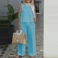 Dames Eenvoudig Ademend Pak - Mouwloze Top met Ronde Hals & Wijde Broek