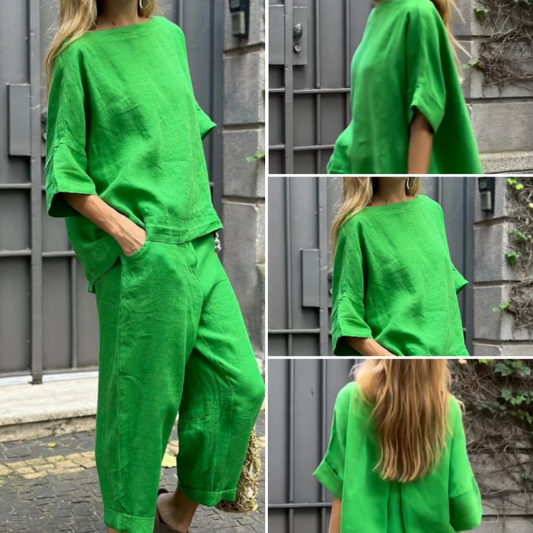 🎁2026 Nieuw binnen 50% KORTING💥💞Dames Plus Size Katoenen Linnen 2-delige Set