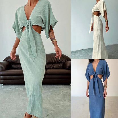 Vrouwen Sexy Uitgesneden Knoop Maxi Dress