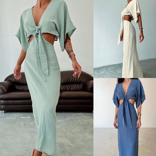 Vrouwen Sexy Uitgesneden Knoop Maxi Dress
