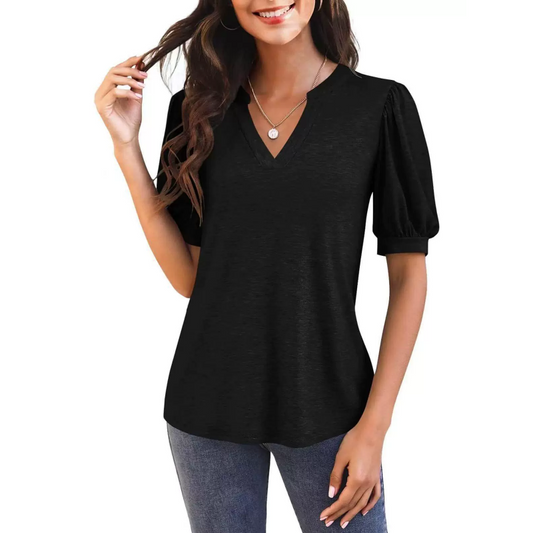 🔥Super speciale prijs-50% UIT👚Vrouwen V-hals Casual Puff Korte Mouw Top Elegant T-shirt