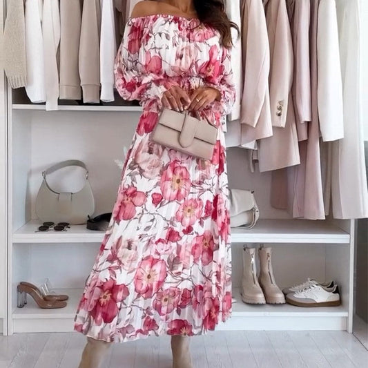 🎁2026 Nieuw binnen 50% KORTING💥❤️‍🔥Set met bloemenpatroon: off-shoulder blouse & maxirok
