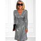 Graceful V-Neck Long Sleeve Glitter Sequin Dress
