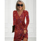 Graceful V-Neck Long Sleeve Glitter Sequin Dress