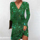 Graceful V-Neck Long Sleeve Glitter Sequin Dress