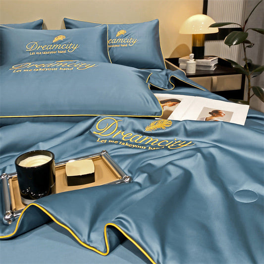 🎁Get Ready For Summer - Washable、cooling❄️4-piece bed ice-silk linen🛏️