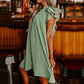 Dames casual V-hals jurk met ruches en plooien