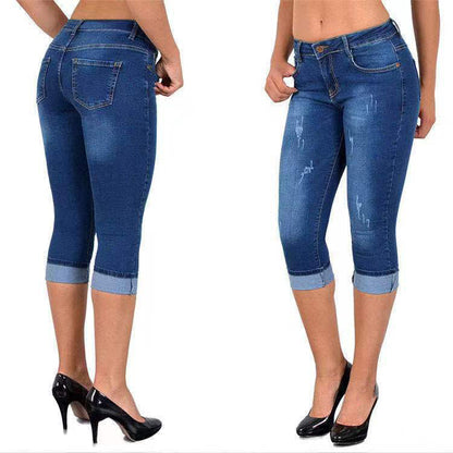 Capri-jeans met gescheurde opgerolde zoom