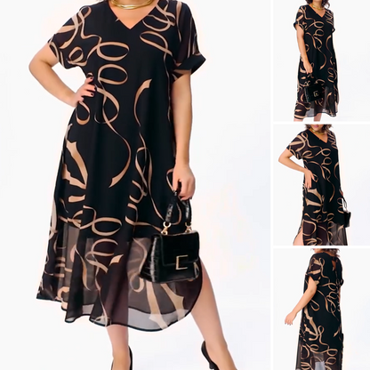 ⏳Tijdelijke aanbieding👗 Vloeiende midijurk met V-halslijn