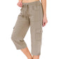 Effen dames cargobroek met hoge taille en trekkoord in 3/4-lengte
