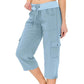 Effen dames cargobroek met hoge taille en trekkoord in 3/4-lengte