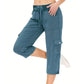 Effen dames cargobroek met hoge taille en trekkoord in 3/4-lengte