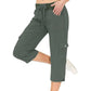 Effen dames cargobroek met hoge taille en trekkoord in 3/4-lengte
