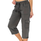 Effen dames cargobroek met hoge taille en trekkoord in 3/4-lengte