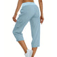 Effen dames cargobroek met hoge taille en trekkoord in 3/4-lengte