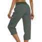 Effen dames cargobroek met hoge taille en trekkoord in 3/4-lengte